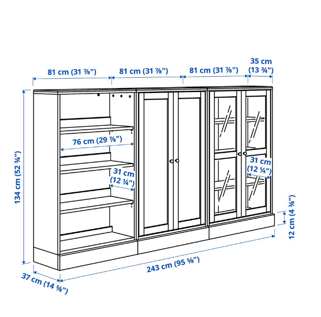TỦ KẾT HỢP CÓ CỬA KÍNH HAVSTA IKEA - TRẮNG 243x37x134 cm