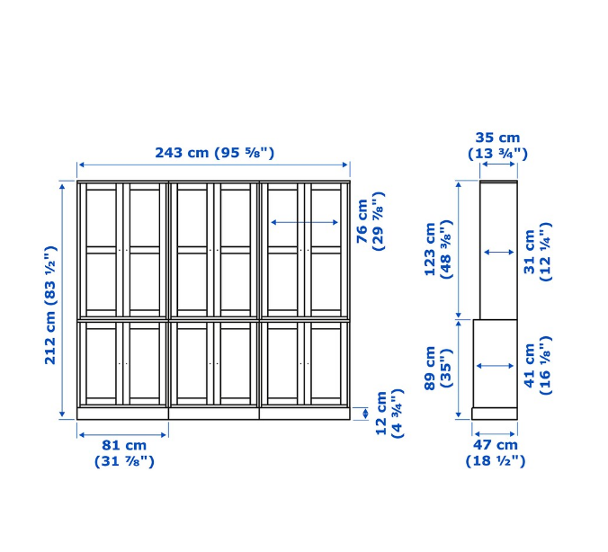 TỦ LƯU TRỮ CÓ CỬA KÍNH HAVSTA IKEA - NÂU SẪM 243x47x212 cm