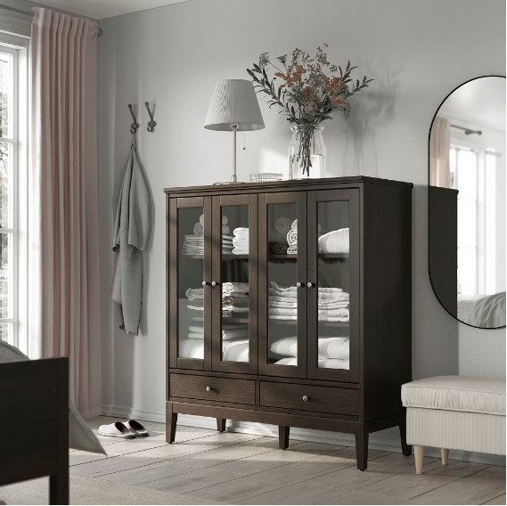 TỦ LƯU TRỮ CỬA CÁNH KÍNH IDANÄS IKEA - NÂU SẪM 121x50x135 cm