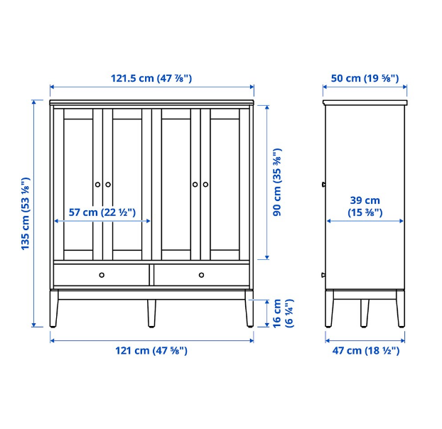 TỦ LƯU TRỮ CỬA CÁNH KÍNH IDANÄS IKEA - TRẮNG 121x50x135 cm