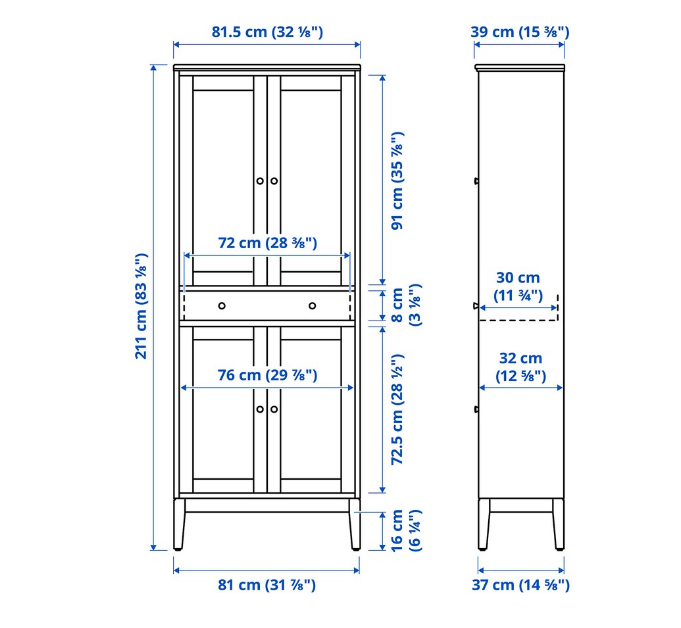 TỦ LƯU TRỮ IDANÄS IKEA - NÂU SẪM 244x39x211 cm