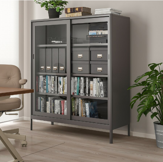 TỦ LƯU TRỮ CỬA KÍNH TRƯỢT IDANÄS IKEA - XÁM ĐEN 120x140 cm