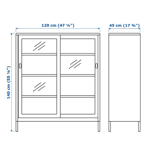 TỦ LƯU TRỮ CỬA KÍNH TRƯỢT IDANÄS IKEA - XÁM ĐEN 120x140 cm