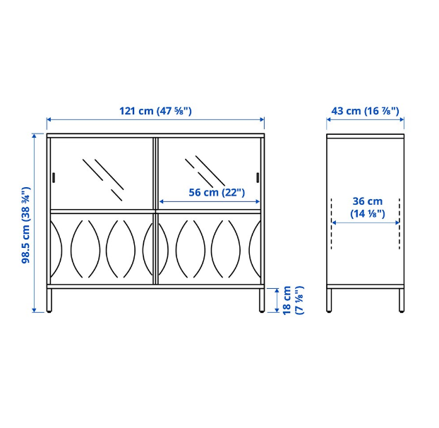 TỦ LƯU TRỮ CỬA TRƯỢT KALKNÄS IKEA - TRẮNG 121x43x98 cm