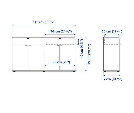 TỦ LƯU TRỮ VIHALS IKEA - TRẮNG 140x37x75 cm