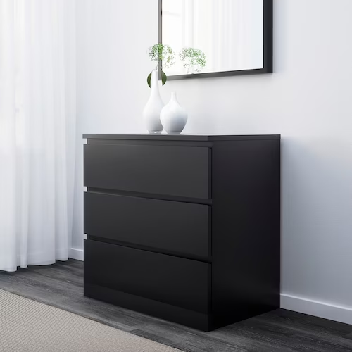 TỦ 3 NGĂN KÉO MALM IKEA - NÂU ĐEN 80x78 cm