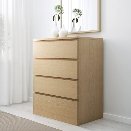TỦ 4 NGĂN KÉO MALM IKEA - MÀU SỒI TRẮNG 80x100 cm