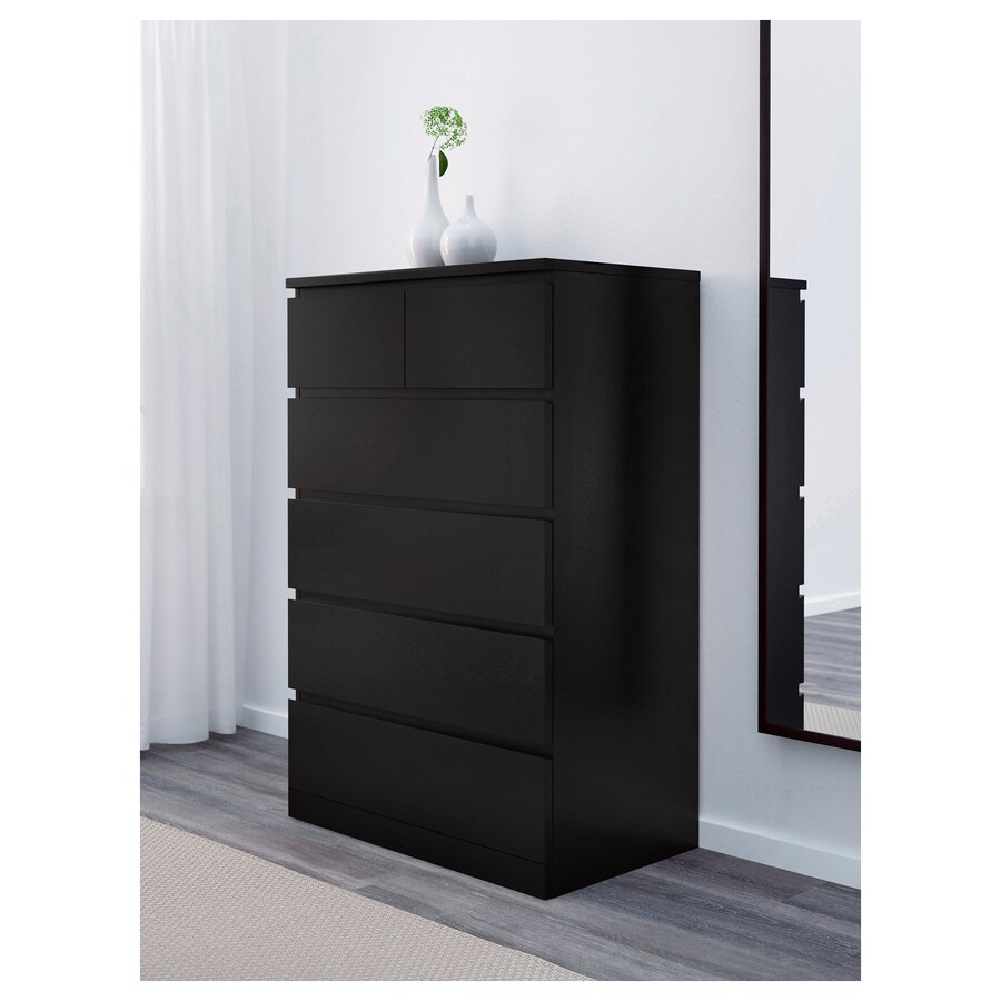 TỦ 6 NGĂN KÉO MALM IKEA - NÂU ĐEN 80x123 cm