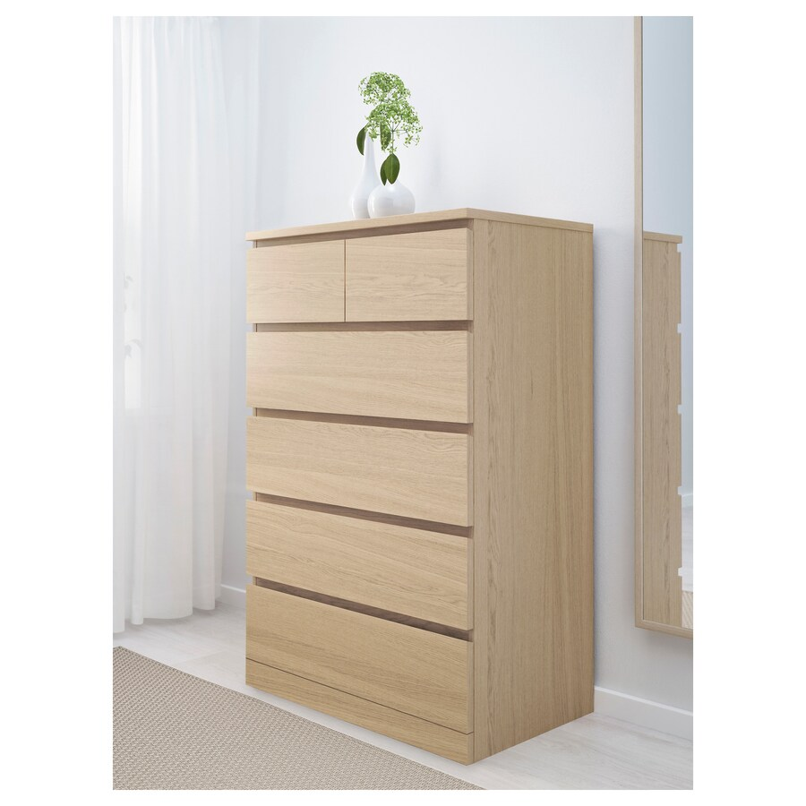 TỦ 6 NGĂN KÉO MALM IKEA - SỒI TRẮNG 80x123 cm