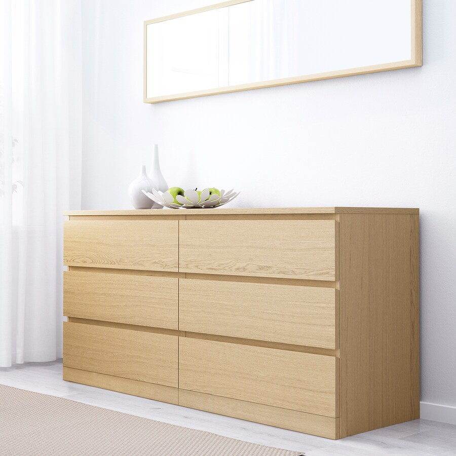 TỦ 6 NGĂN KÉO MALM IKEA - SỒI TRẮNG 160x78 cm