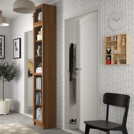 TỦ SÁCH MỞ RỘNG CÓ CỬA KÍNH BILLY / OXBERG IKEA - NÂU 40x30x237 cm