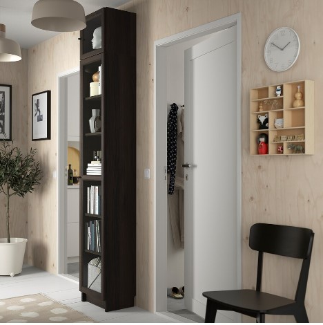 TỦ SÁCH MỞ RỘNG CÓ CỬA KÍNH BILLY / OXBERG IKEA - NÂU TRO 40x30x237 cm