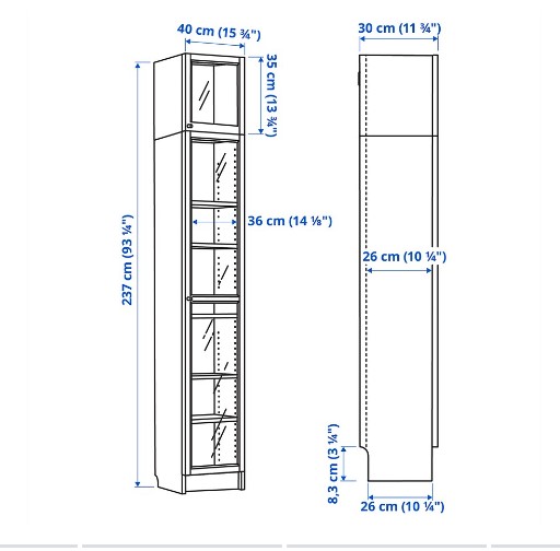 TỦ SÁCH MỞ RỘNG CÓ CỬA KÍNH BILLY / OXBERG IKEA - NÂU TRO 40x30x237 cm