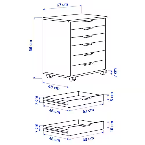 TỦ NGĂN KÉO CÓ BÁNH XE ALEX IKEA - MÀU GỖ 67x66 cm