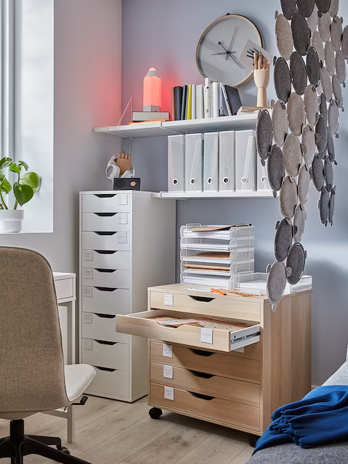 TỦ NGĂN KÉO CÓ BÁNH XE ALEX IKEA - MÀU GỖ 67x66 cm