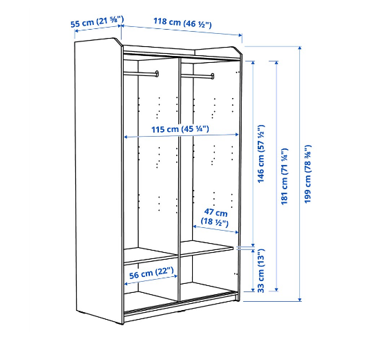 TỦ QUẦN ÁO CỬA TRƯỢT HAUGA IKEA - TRẮNG 118x55x199 cm