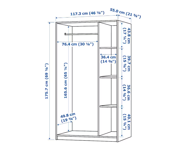 TỦ QUẦN ÁO 3 CÁNH KLEPPSTAD IKEA - TRẮNG 117x176 cm