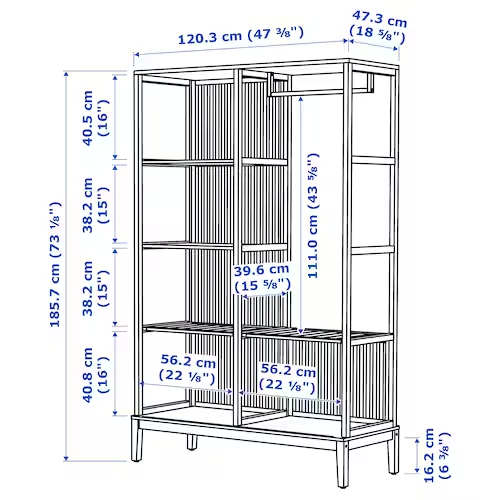 TỦ QUẦN ÁO MỞ CÁNH LÙA NORDKISA IKEA - TRẮNG 120x186 cm