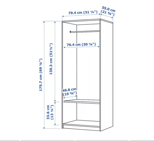 TỦ QUẦN ÁO 2 CÁNH RAKKESTAD IKEA - NÂU ĐEN 79x176 cm