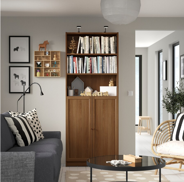 TỦ SÁCH CÓ CỬA BILLY / OXBERG IKEA - NÂU 80x30x202 cm