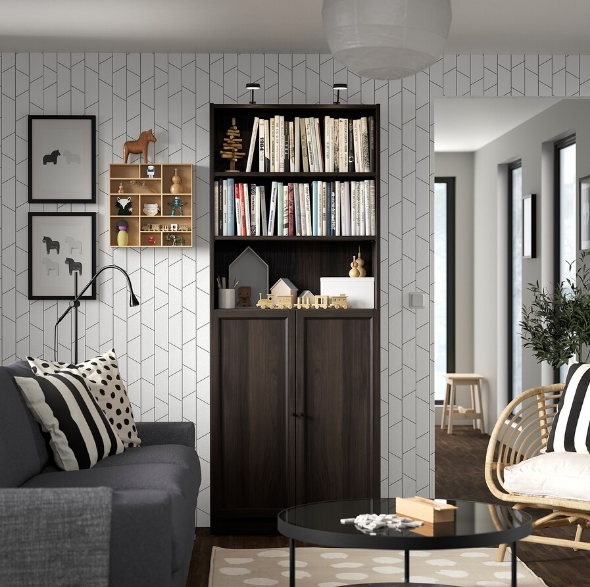 TỦ SÁCH CÓ CỬA BILLY / OXBERG IKEA - NÂU SẪM 80x30x202 cm