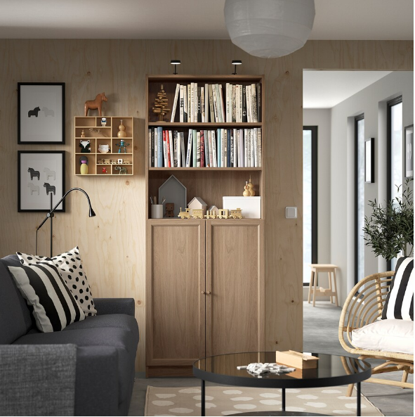 TỦ SÁCH CÓ CỬA BILLY / OXBERG IKEA - SỒI TRẮNG 80x30x202 cm