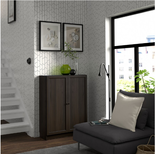 TỦ SÁCH CÓ CỬA BILLY / OXBERG IKEA - NÂU SẪM 80x30x106 cm