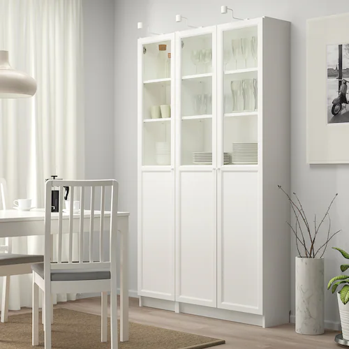 TỦ SÁCH 3 CÁNH KÍNH BILLY / OXBERG IKEA - TRẮNG 120x30x202 cm