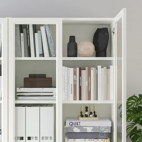 TỦ SÁCH 3 CÁNH KÍNH BILLY / OXBERG IKEA - TRẮNG 120x30x202 cm