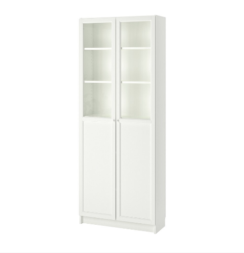 TỦ SÁCH CÓ CỬA BILLY / OXBERG IKEA - TRẮNG 80x30x202 cm