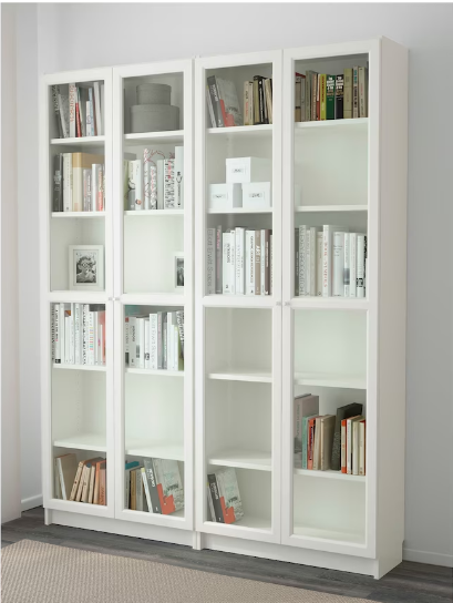 TỦ SÁCH CÓ CỬA KÍNH BILLY / OXBERG IKEA - TRẮNG 160x30x202 cm