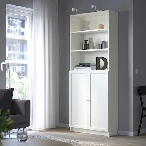TỦ SÁCH CÓ CỬA BILLY / OXBERG IKEA - TRẮNG 80x30x202 cm