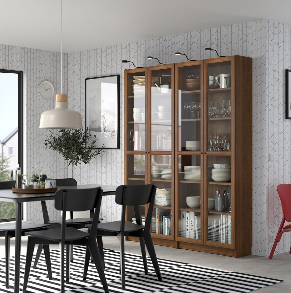 TỦ SÁCH CÓ CỬA KÍNH BILLY / OXBERG IKEA - NÂU 160x30x202 cm