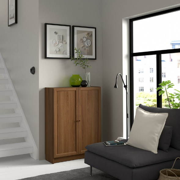 TỦ SÁCH CÓ CỬA BILLY / OXBERG IKEA - NÂU 80x30x106 cm