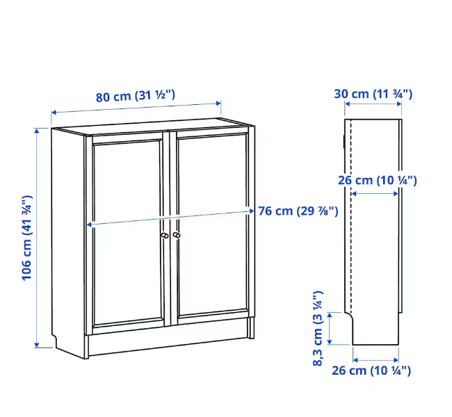 TỦ SÁCH CÓ CỬA BILLY / OXBERG IKEA - NHUỘM SỒI 80x30x106 cm