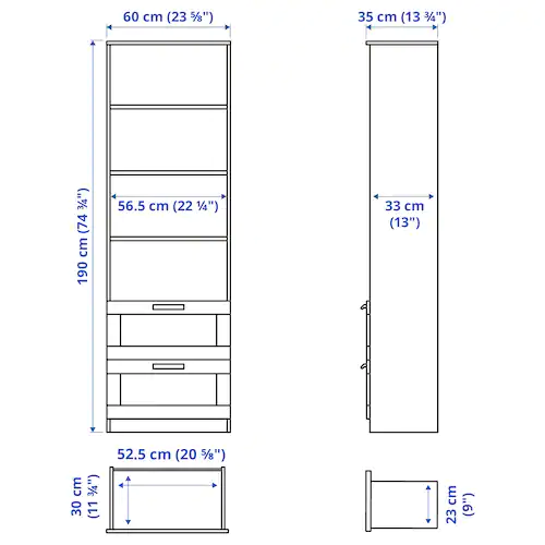 TỦ SÁCH CAO BRIMNES IKEA - ĐEN 60x190 cm