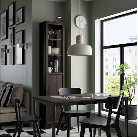 TỦ SÁCH CÓ CỬA KÍNH BILLY / OXBERG IKEA - NÂU SẪM 40x30x202 cm