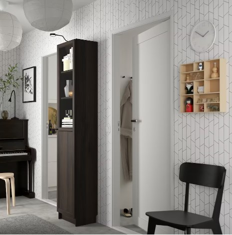 TỦ SÁCH CÓ CỬA KÍNH BILLY / OXBERG IKEA - NÂU SẪM 40x30x202 cm