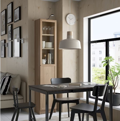 TỦ SÁCH CÓ CỬA KÍNH BILLY / OXBERG IKEA - MÀU SỒI TRẮNG 40x30x202 cm