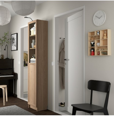 TỦ SÁCH CÓ CỬA KÍNH BILLY / OXBERG IKEA - MÀU SỒI TRẮNG 40x30x202 cm