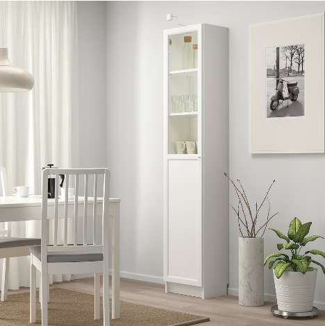 TỦ SÁCH CÓ CỬA KÍNH BILLY / OXBERG IKEA - TRẮNG 40x30x202 cm