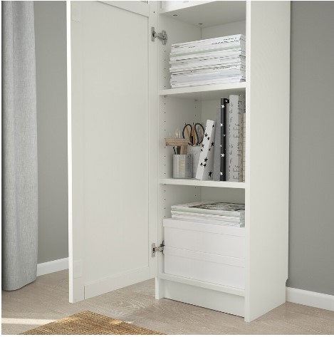 TỦ SÁCH CÓ CỬA KÍNH BILLY / OXBERG IKEA - TRẮNG 40x30x202 cm