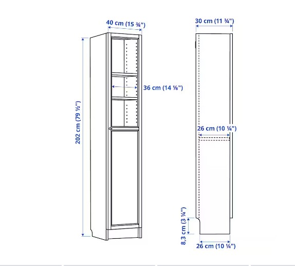 TỦ SÁCH CÓ CỬA KÍNH BILLY / OXBERG IKEA - MÀU SỒI TRẮNG 40x30x202 cm