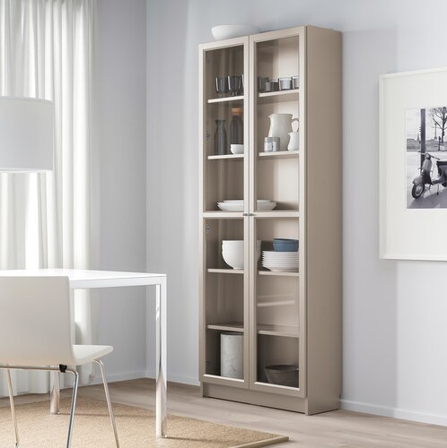 TỦ SÁCH CÓ CỬA KÍNH BILLY IKEA - XÁM 80x30x202 cm