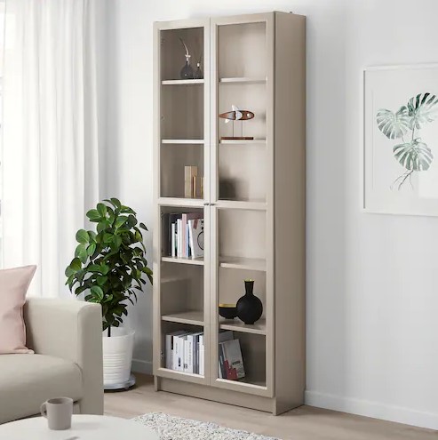 TỦ SÁCH CÓ CỬA KÍNH BILLY IKEA - XÁM 80x30x202 cm