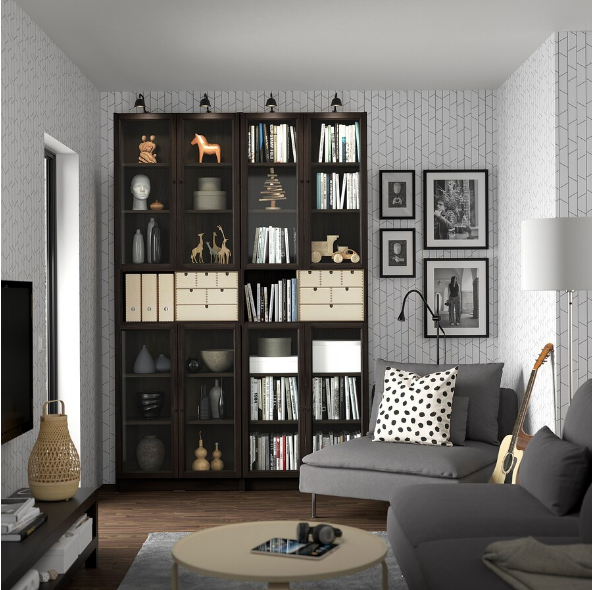 TỦ SÁCH MỞ RỘNG CHIỀU CAO BILLY / OXBERG IKEA - NÂU SẪM 160x30x237 cm