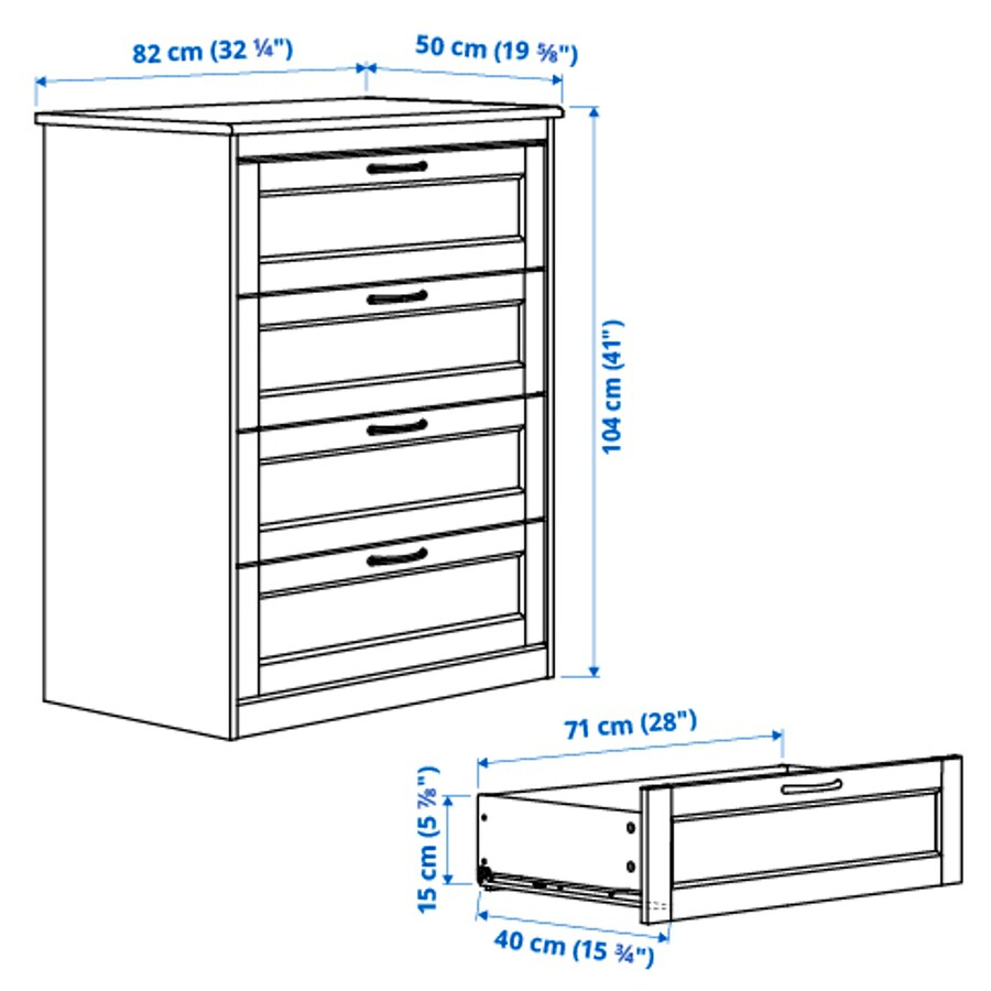 TỦ 4 NGĂN KÉO SONGESAND IKEA - NÂU 82x104 cm