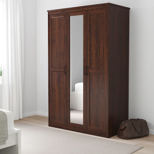 TỦ QUẦN ÁO 3 CÁNH CÓ GƯƠNG SONGESAND IKEA - NÂU 120x60x191 cm