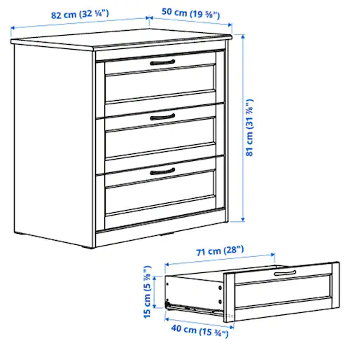 TỦ 3 NGĂN KÉO SONGESAND IKEA - TRẮNG 82x81 cm