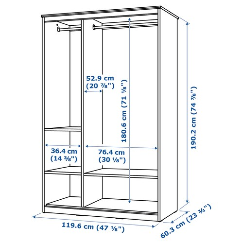 TỦ QUẦN ÁO 3 CÁNH CÓ GƯƠNG SONGESAND IKEA - NÂU 120x60x191 cm